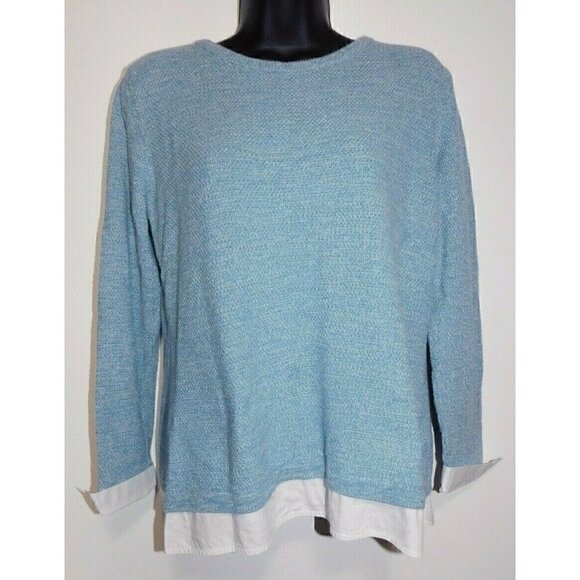 Talbots Tops - TALBOTS lightweight blue sweater with faux white shirt underneath woman's size S